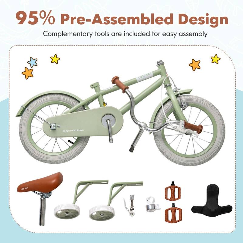 Costway 14" Kids Bike with Adjustable Saddle Handlebar Removable