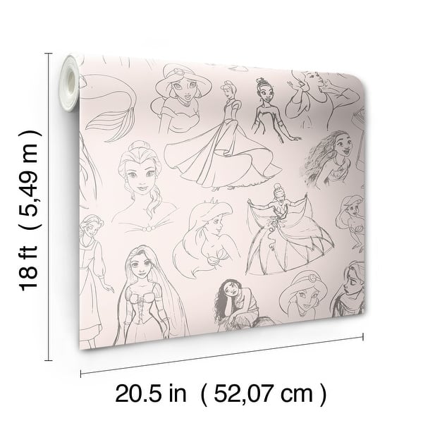 RoomMates Disney Princess Sketches Pink Peel and Stick Wallpaper
