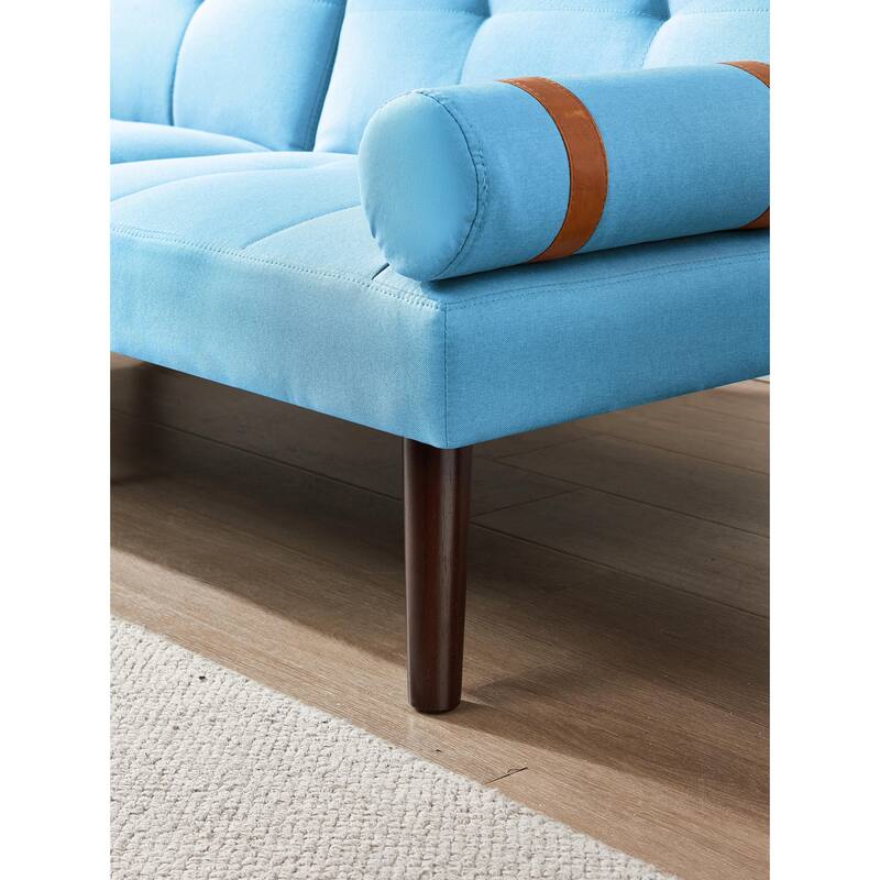 Convertible Sofa Bed Futon with Solid Wood Legs in Linen Fabric