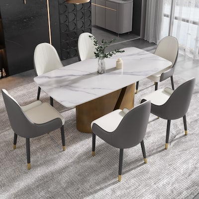 71" & 63" Modern Kitchen Table Marble Sintered Stone Table Top with Metal Gold Finish Legs
