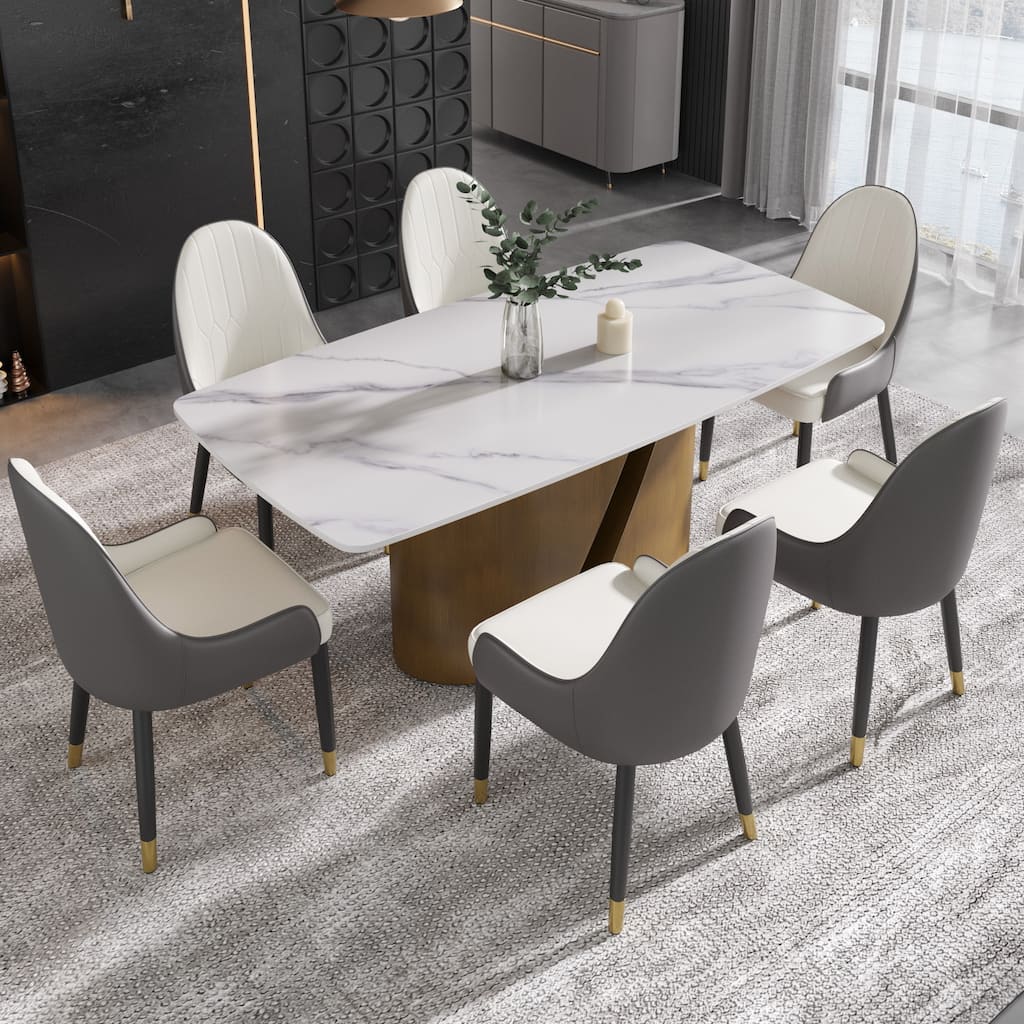 71" & 63" Modern Kitchen Table Marble Sintered Stone Table Top with Metal Gold Finish Legs