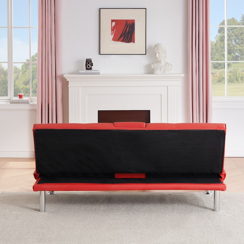 67-inch Red PVC Multifunctional Double Folding Sofa Bed with Coffee Table for Office