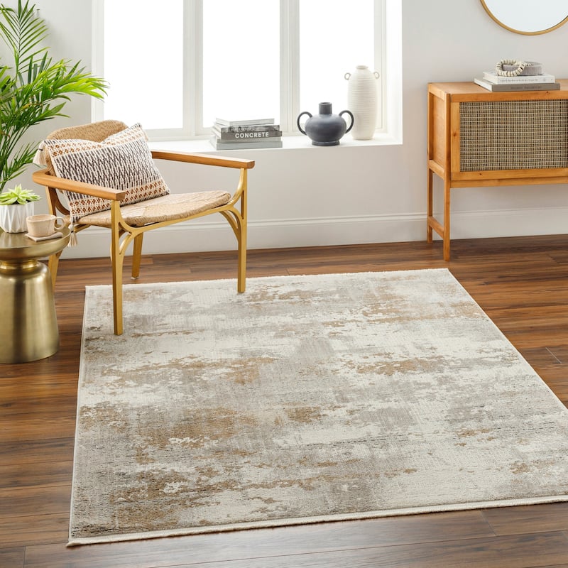 Livabliss Perugia Modern Color Block Area Rug - 5' 3" x 7' - Grey/Tan