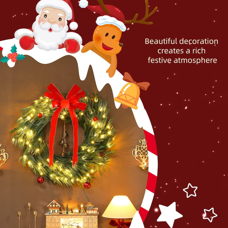HOMCOM 36 Inch Christmas Wreath for Front Door with 100 LED Lights, Prelit Christmas Wreath with 8 Lighting Modes