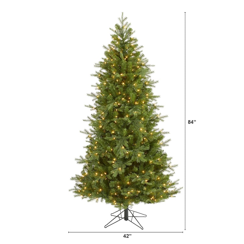 7ft. Fir Artificial Christmas Tree with 450 Warm White Lights and 1153 Bendable Branches - Radiant Holiday Glow