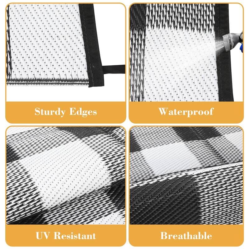 Outdoor Rug Waterproof Reversible Rug Indoor Outdoor Plaid Area Rug Plastic Straw Rug for Camping RV Backyard Patio