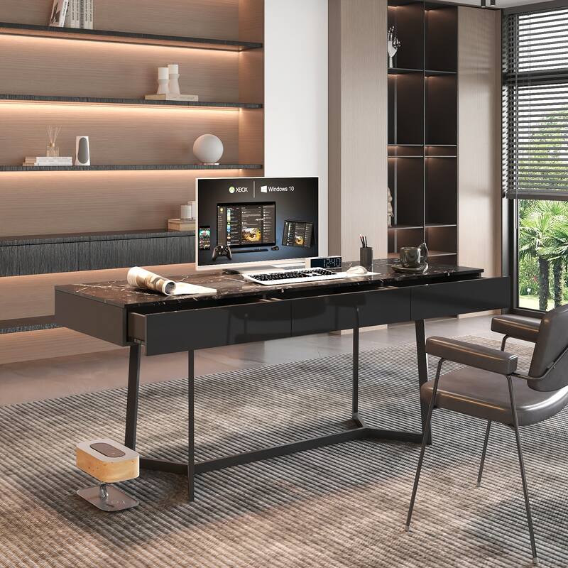 GDF Studio - Hellio Modern Computer Desk with Y-Shaped Metal Legs and Spacious Work Surface - 70.87"