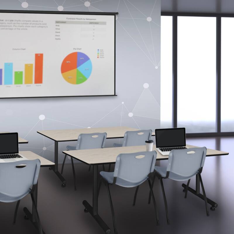 66" x 30" Training Table- Maple and 2 "M" Stack Chairs- Grey