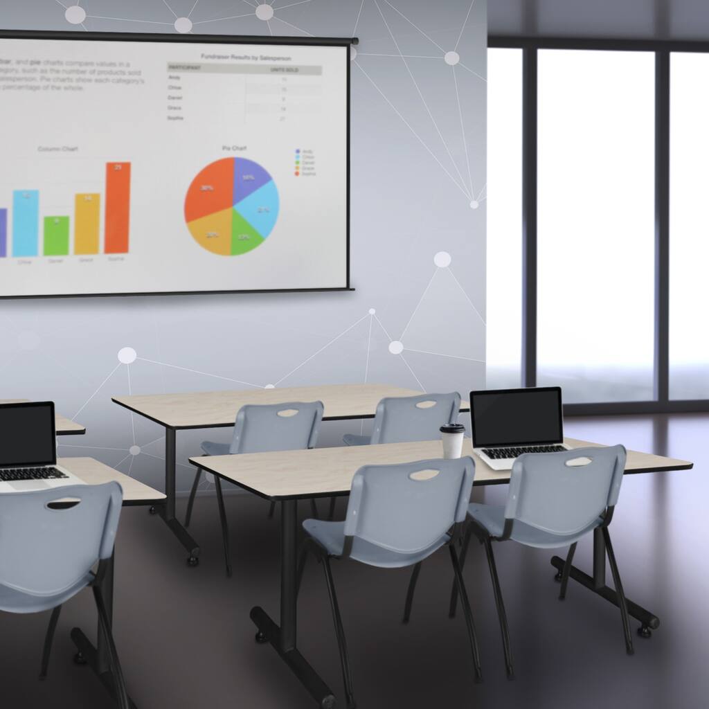 66" x 30" Training Table- Maple and 2 "M" Stack Chairs- Grey