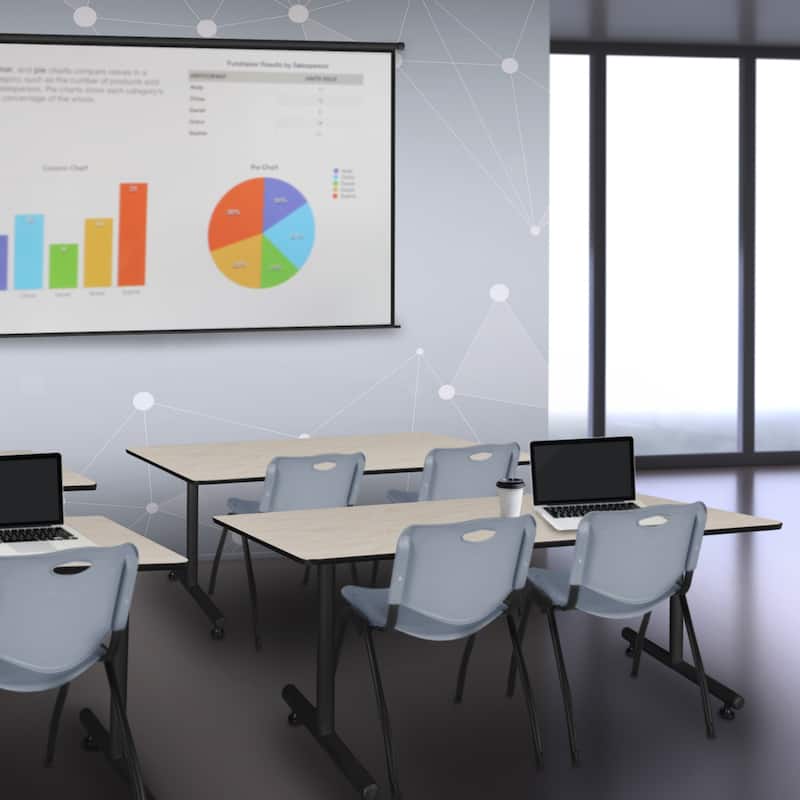 72" x 30" Training Table- Maple and 2 "M" Stack Chairs- Grey