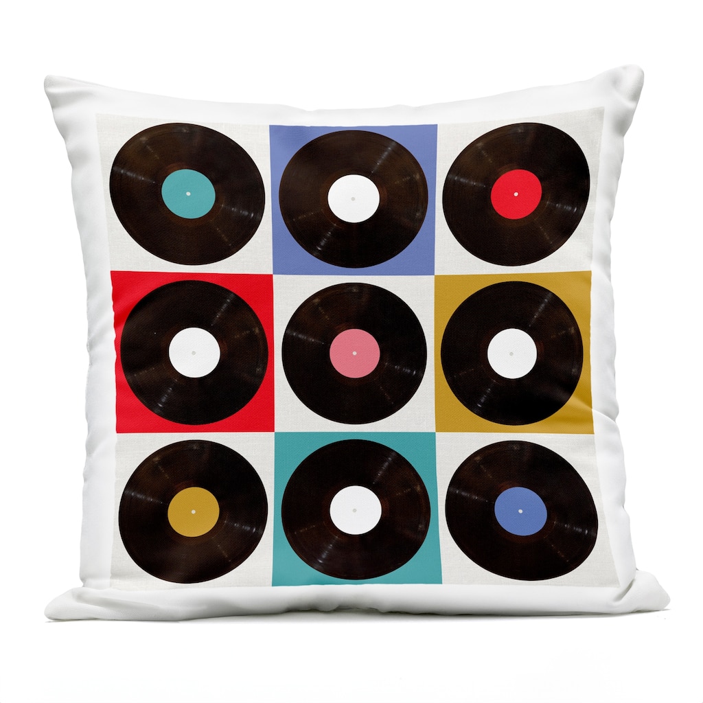 Stupell Geometric Music Records Printed Outdoor Throw Pillow Design by Katrina Craven
