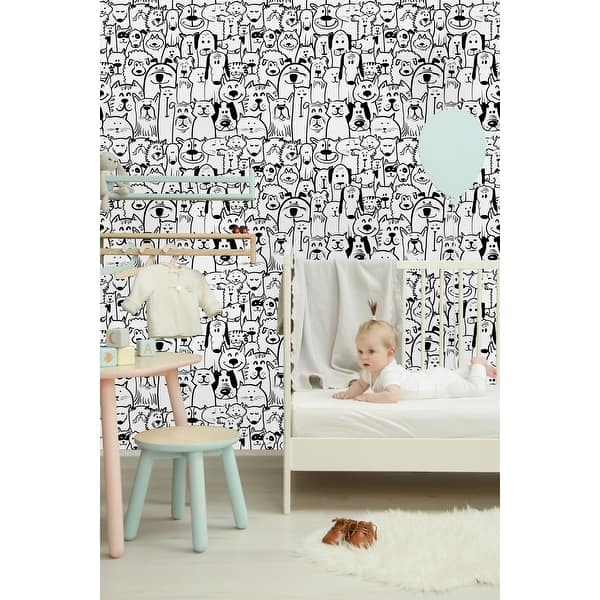 slide 1 of 3, Cats with Dogs Peel and Stick Wallpaper