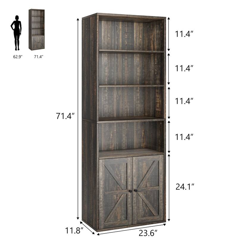 Industrial Tall Bookcases 6 Shelf Display Storage Shelves for Home Office - 11.8"D x 23.62"W x 71.4"H