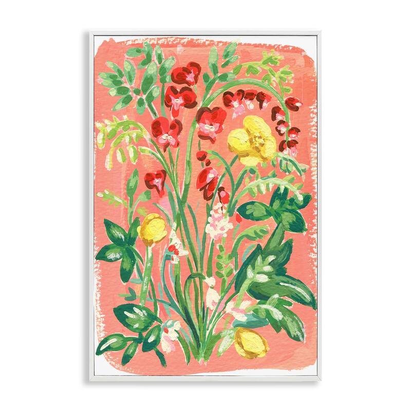 Stupell Peachy Flower Arrangement Framed Giclee Art Design By Hannah Moren - 20 x 30 - White
