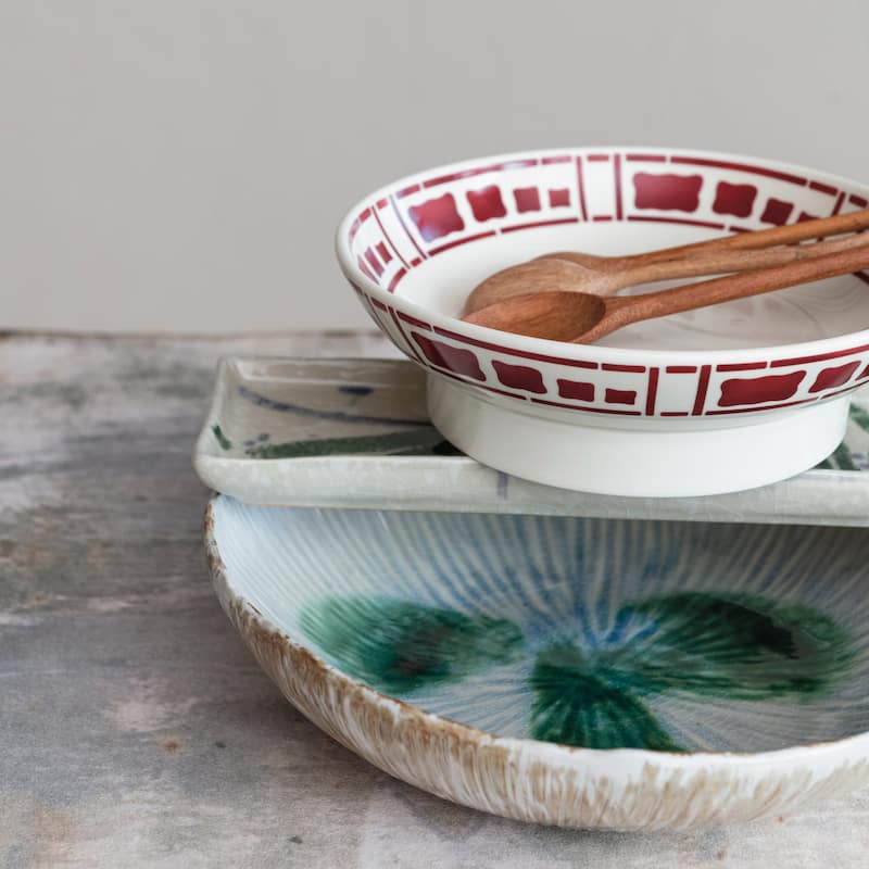 Stoneware Bowl with Reactive Crackle Glaze - 11.5"L x 11.3"W x 2.5"H - 11.5"L x 11.3"W x 2.5"H
