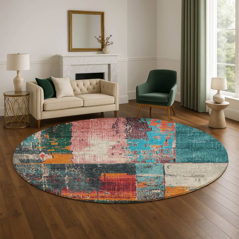 Premium Washable Super Soft Contemporary Geo Mayfield Rug - Teal - 8' x 8'