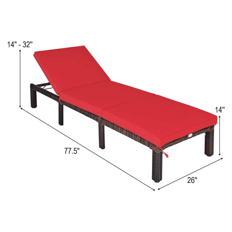 Outdoor Wicker Chaise Lounger with Adjustable Backrest for Relaxation - 77.5" x 26" x 14"-32" (L x W x H)