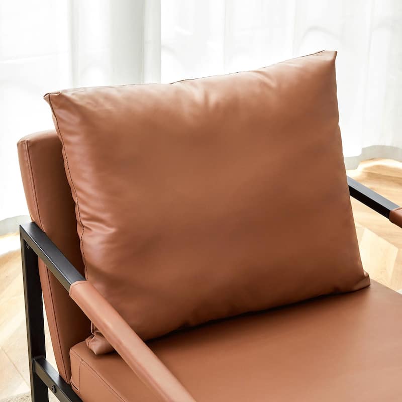 PU Leather Accent Chair with Metal Frame and Modern Industrial Style (27"W x 29.7"D x 29.6"H)