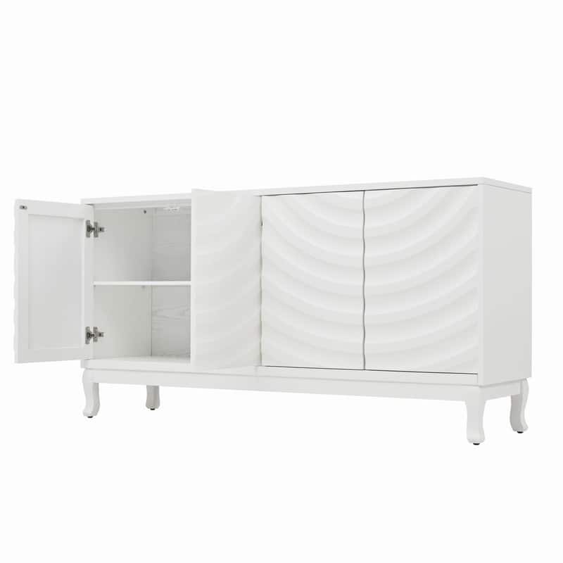 Elegant 59.84" Sideboard with Wavy Pattern Doors and 4-Door for Stylish Home Storage Solutions