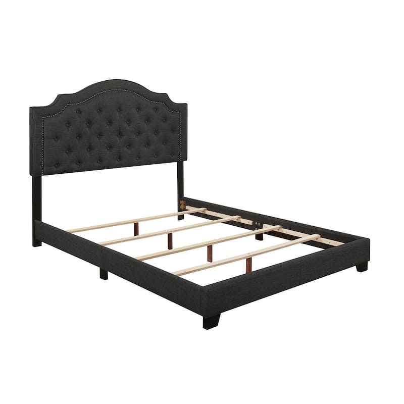 Verine Dark Gray Fabric Upholstered Tufted Bed
