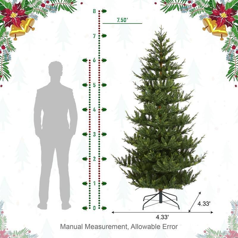 Glitzhome 7.5ft/9ft Pre-Lit Green Upward Slim Fir Artificial Christmas Tree with Foot Pedal Remote Control
