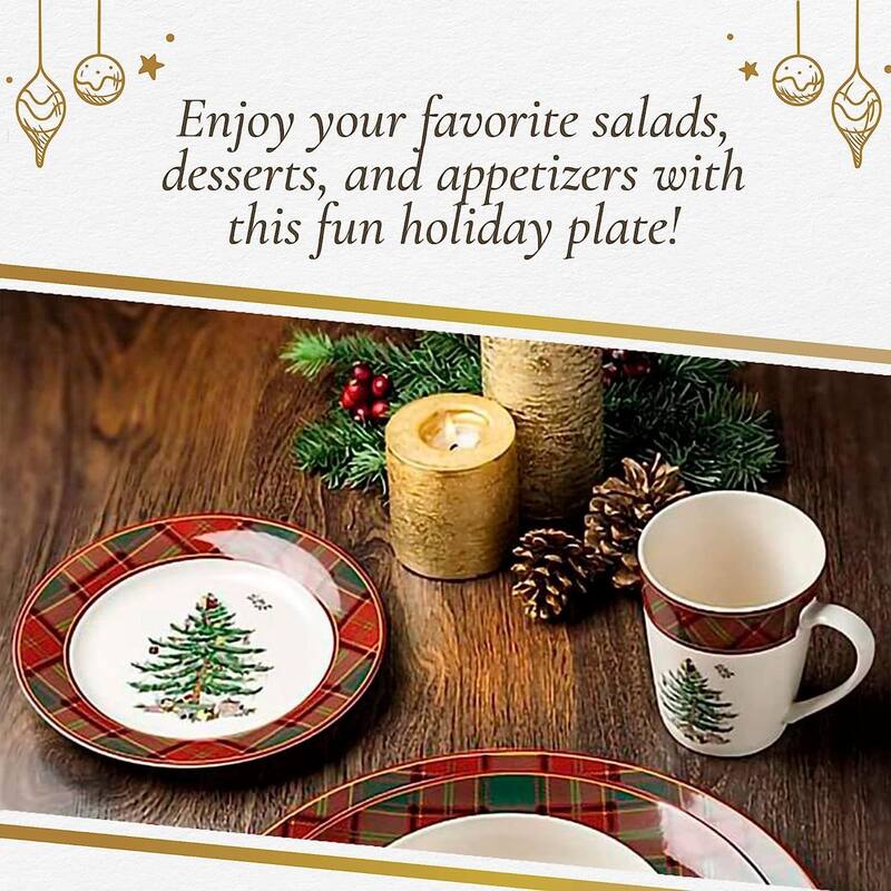 Spode Set of 4 Christmas Tree Tartan Plates