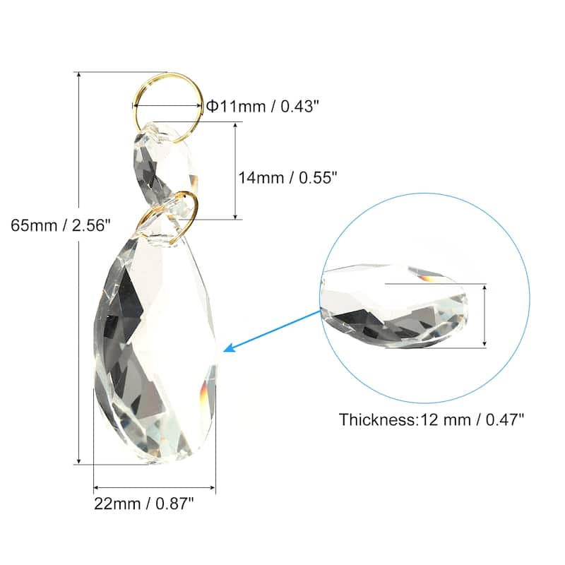 10Pcs 38mm Clear Crystal Teardrop w 14mm Octagonal Beads Clear - Clear