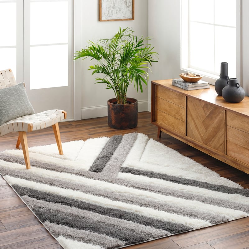 Livabliss Bologna Striped Geometric Plush Area Rug - Grey/Cream - 7' 10" x 10'