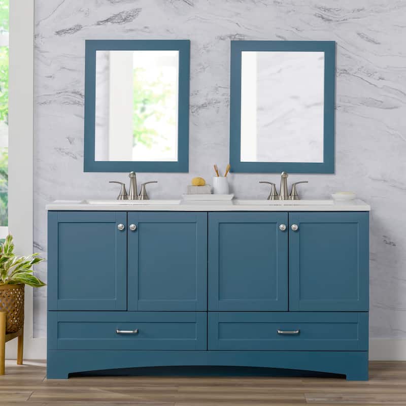 Spring Mill Cabinets Emlyn 60.5" Double Bathroom Vanity With Drawers and White Sink Top