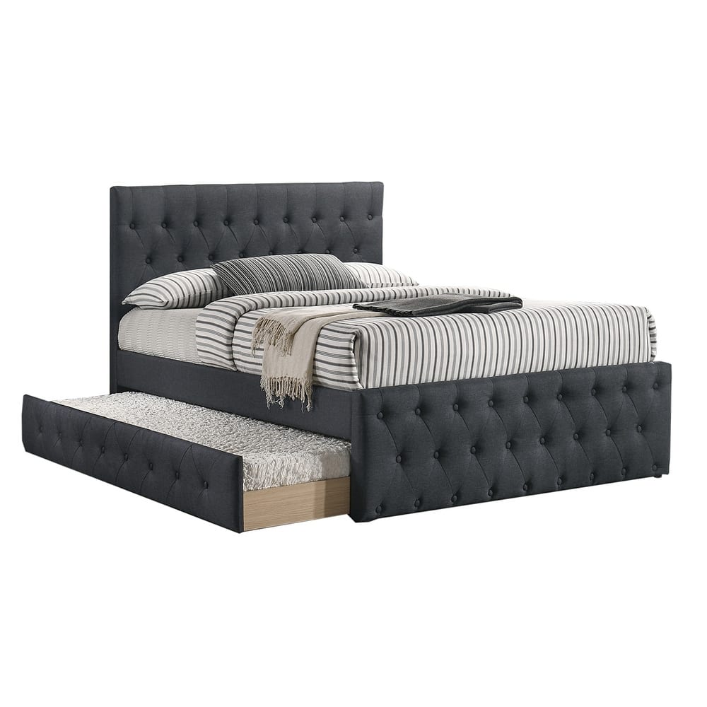 Linen Fully Upholstered Twin Size Bed with Trundle