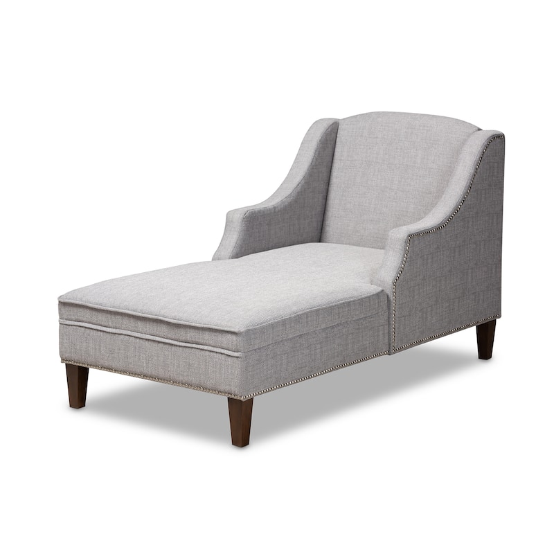 Baxton Studio Leonie Fabric Upholstered Wenge Brown Finished Wood Chaise Lounge - Grey
