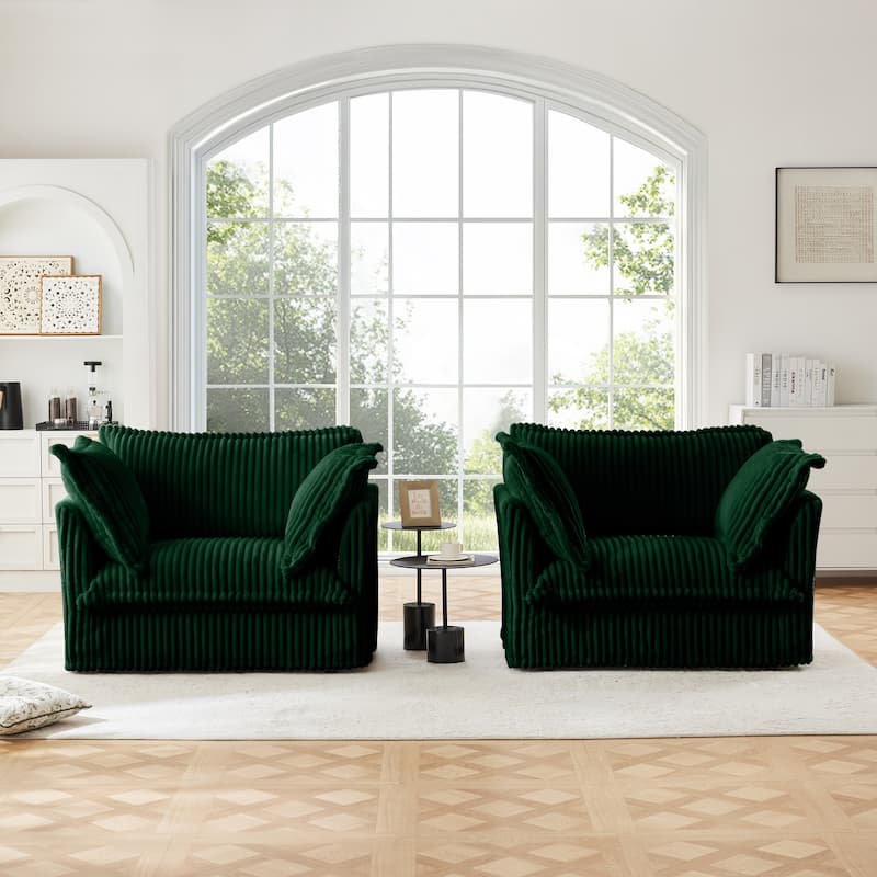 Leisure Armchair with Removable Covers, Accent Chair with Deep Seat, Lounge Chair with High Back Pillows, Set of 2