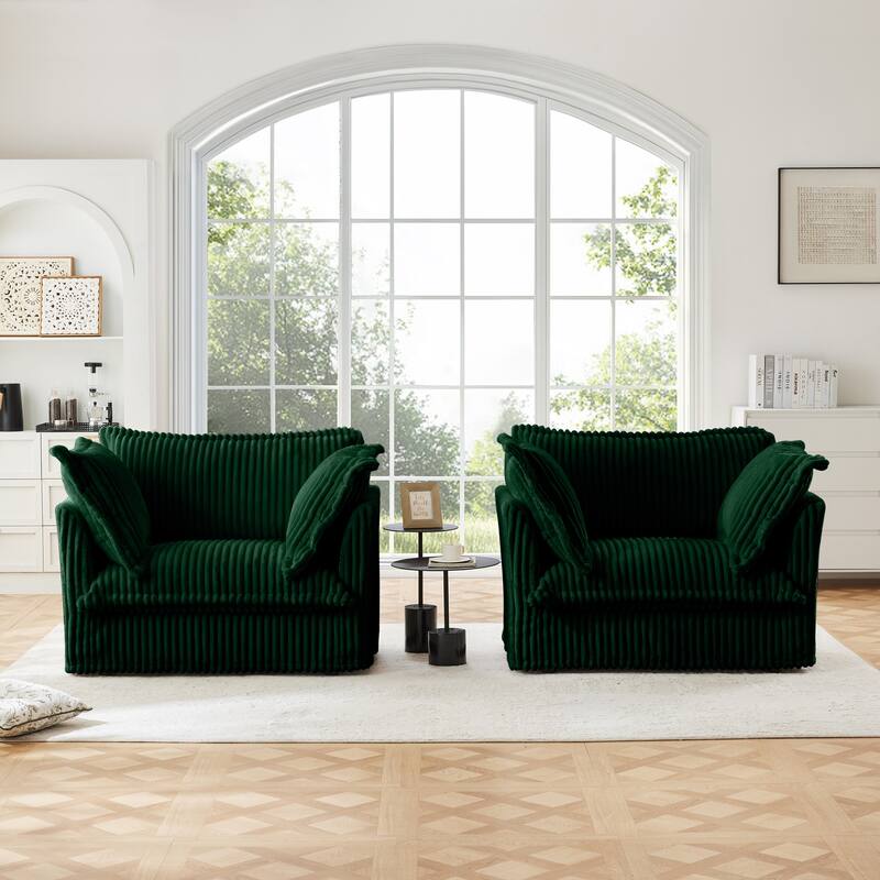 Living Room Chairs Set of 2, Oversized Reading Chair, Corduroy Upholstered Armchair with Deep Seat for Bedroom Reading Spaces - Green