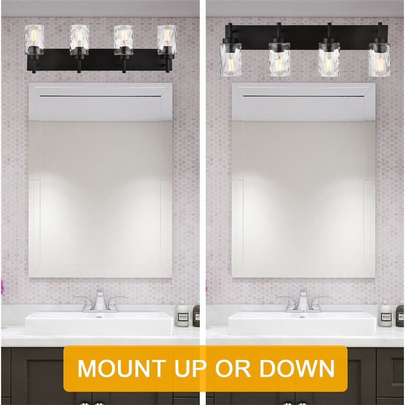 4-Light Black Vanity Light with Hammered Glass