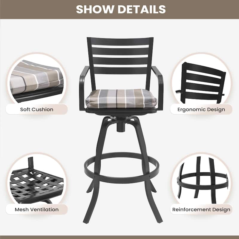 Pellebant Outdoor Patio Swivel Aluminum Bar Stools with Sunbrella Cushion - 18.51 in L x 18.51 in W x 45.28 in H