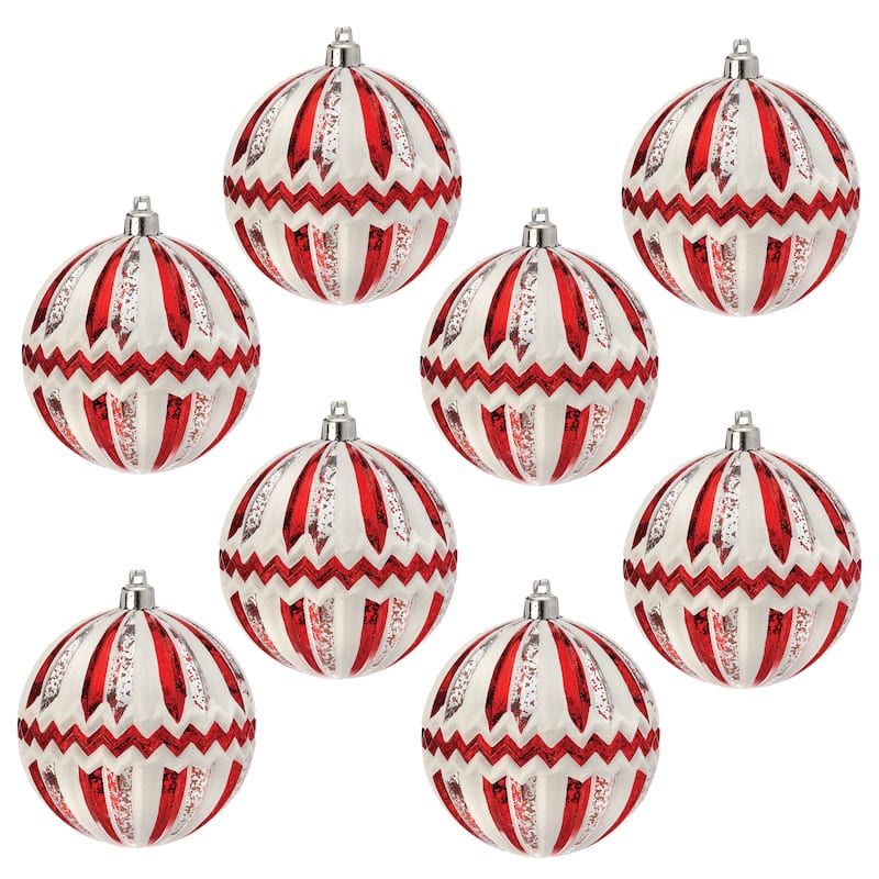 100mm Shatterproof Plastic Mercury Ridged With Zigzag Stripes Set of 2