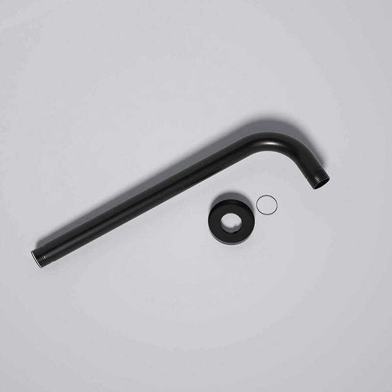 Shower Arm 16" Black Shower Arm Solid Brass Extension Arm, G1/2" Pipe NPT Standard Shower Head Extender with Flange Cover