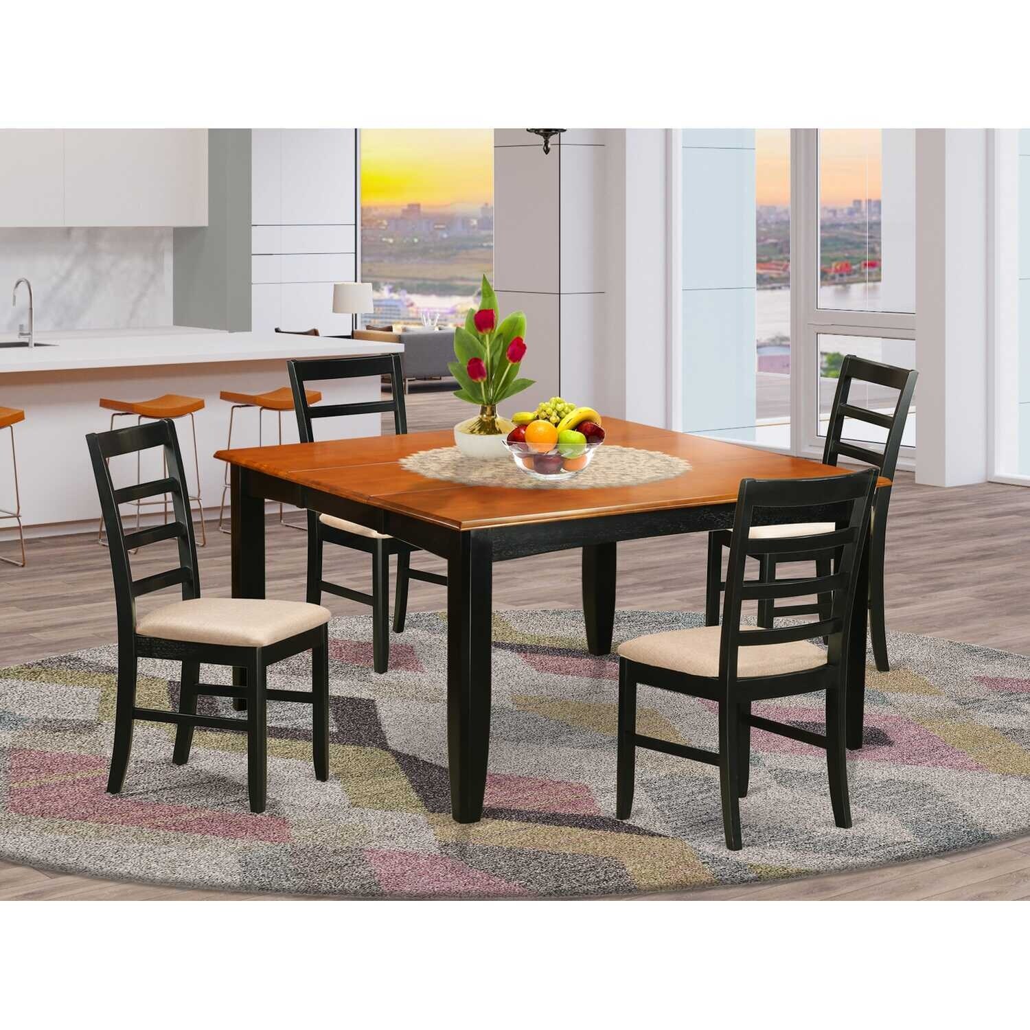 HomeStock 5-Piece Square Black Finish Solid Wood Top Dining table with 4-Chairs