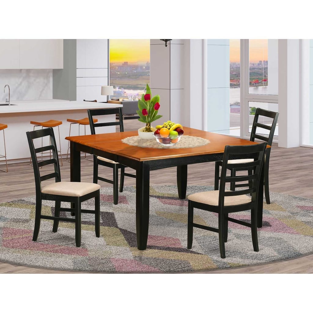 HomeStock 5-Piece Square Black Finish Solid Wood Top Dining table with 4-Chairs