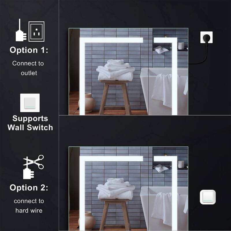 30" H Recessed or Surface LED Mirror Cabinet with Adjustable Glass Shelves,Defogger, Dimmer And Outlets & USB Ports