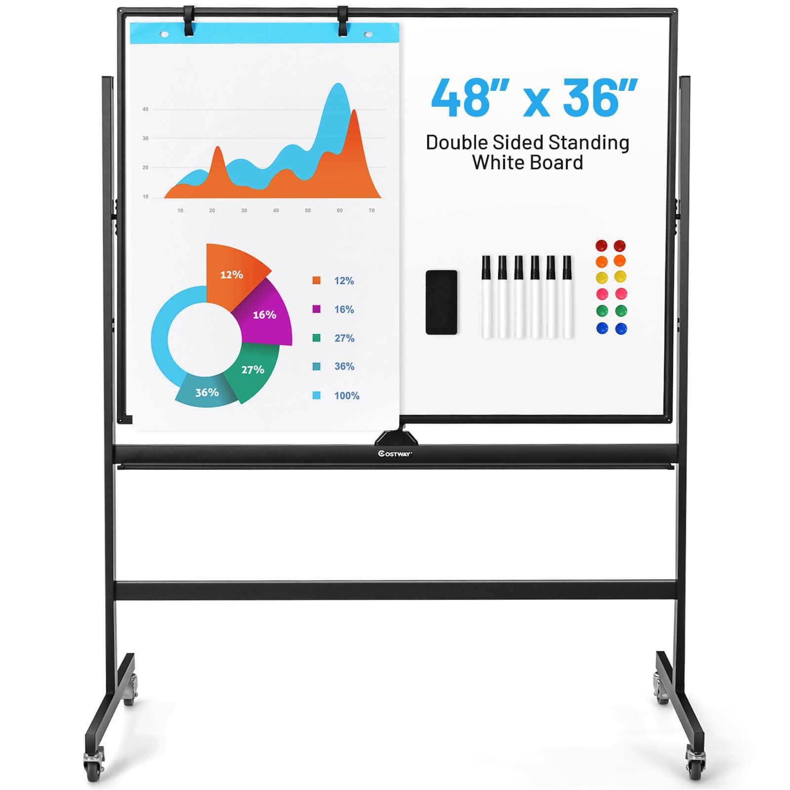 Mobile Glass Whiteboard- Dry Erase Glass Board -48x36 Large Rolling - View #7