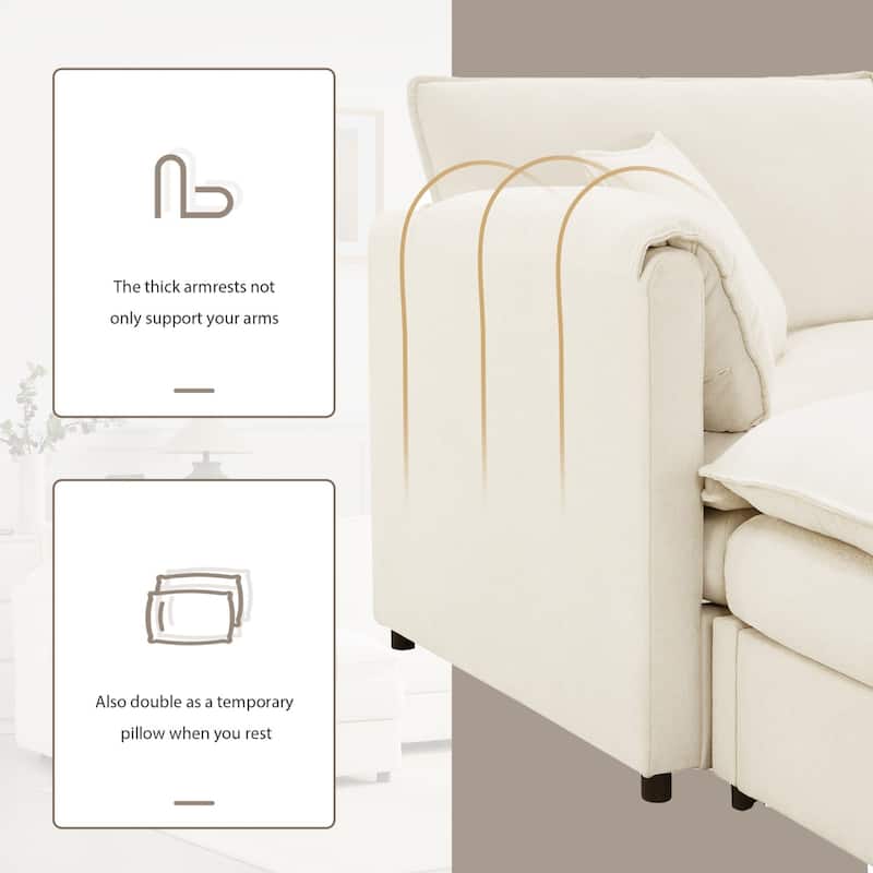 103" L-Shaped Chenille Sectional Sofa with Movable Ottoman