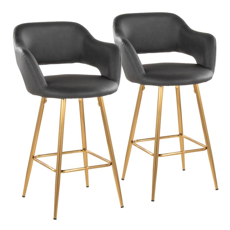 Porch & Den Vallen 26" Fixed-Height Faux Leather Counter Stool with Metal Legs & Square Footrest (Set of 2)