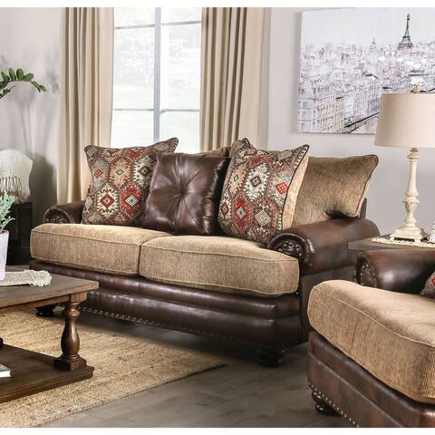 Furniture of America Dhirendra Traditional Brown Faux Leather Loveseat