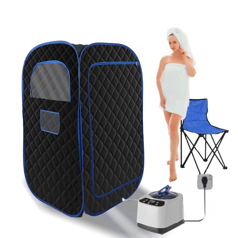 33.4 in.W Portable Steam Sauna with 3L Steamer with Remote Control - Black+Blue