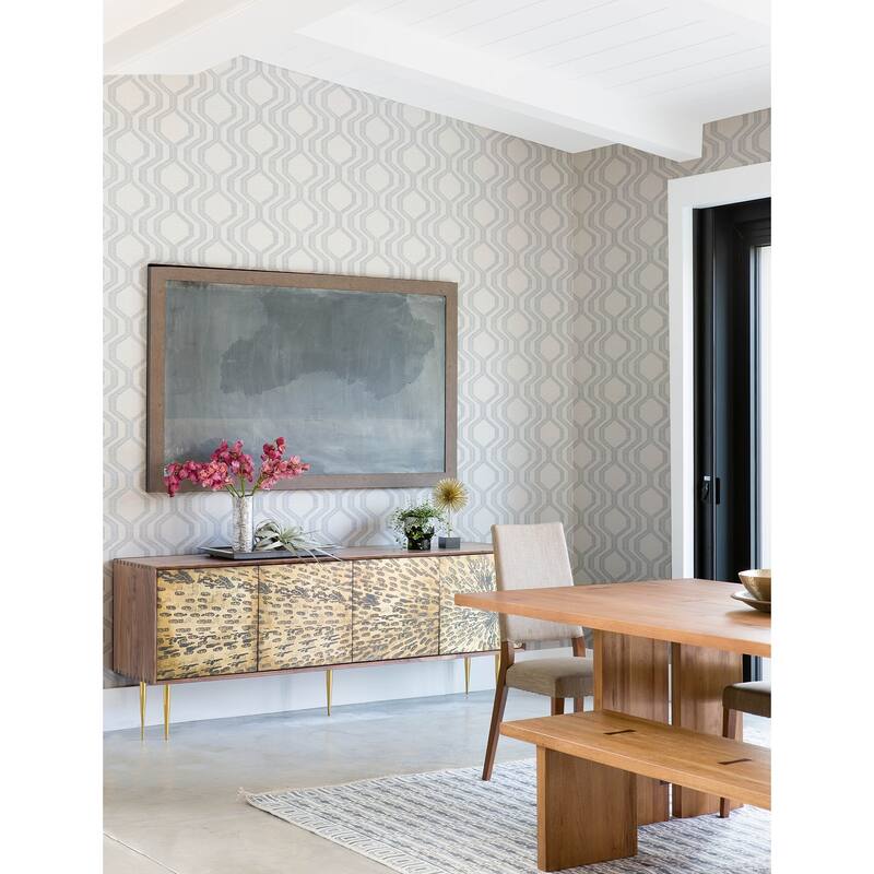 A-Street Prints Burton Silver Modern Ogee Wallpaper