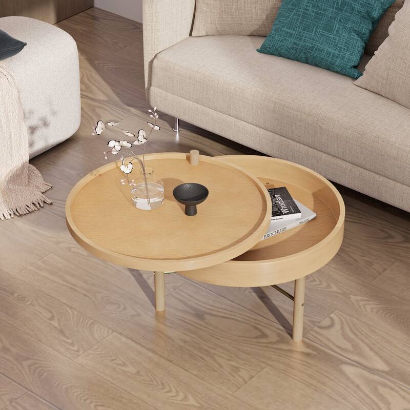 24" Modern Wooden Coffee Table with Rotating Top and Large Hidden Storage Space