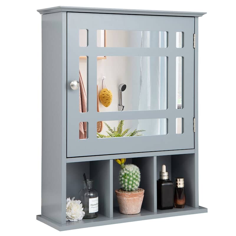 Gymax Mirrored Medicine Cabinet Bathroom Wall Mounted Storage