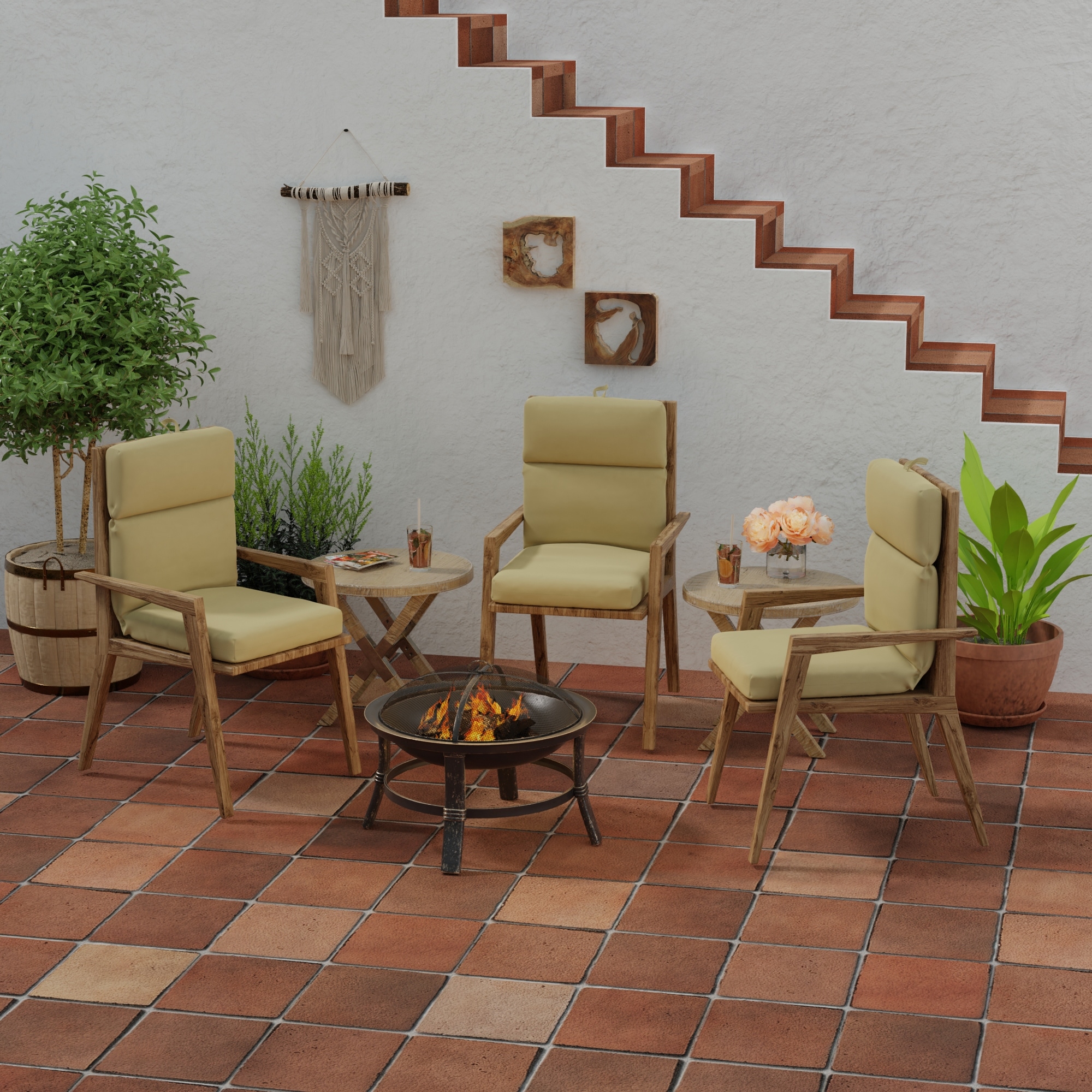 Sunbrella 22" x 44" Beige Solid Outdoor Chair Cushion with Ties and Loop - 44'' L x 22'' W x 4'' H