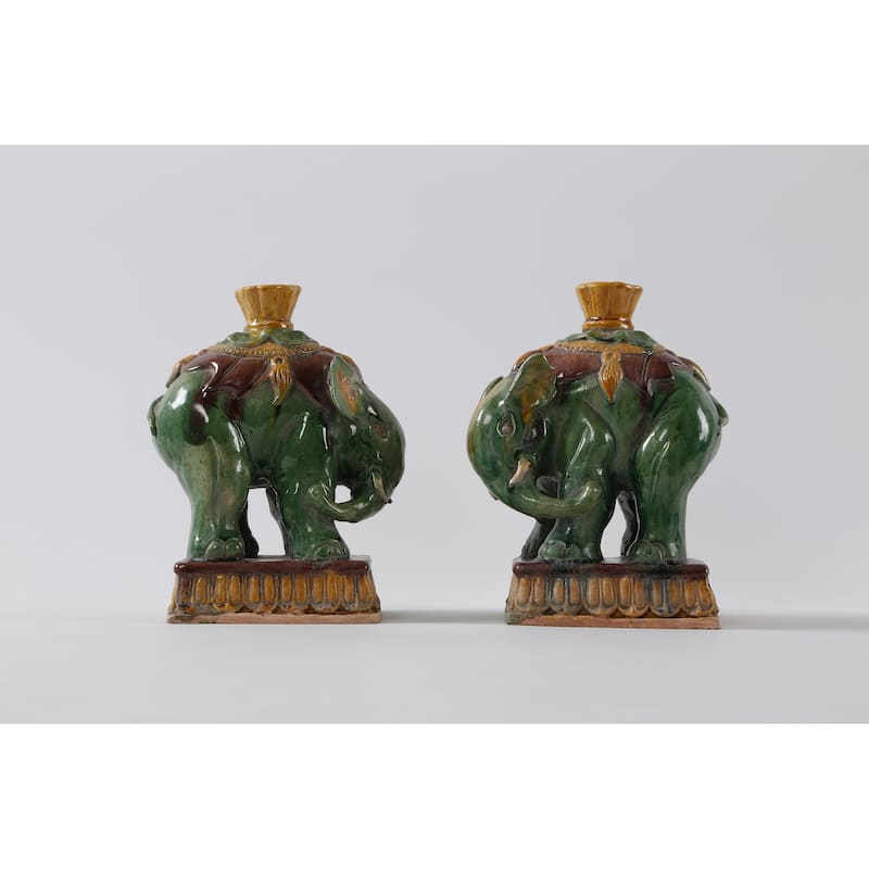 Artissance 9" Three Color Pair of Elephant Candle Holder